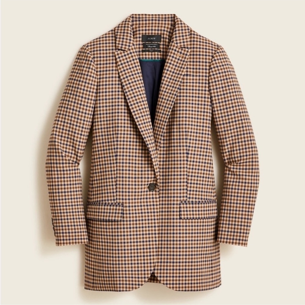 J. Crew Alfie Honey Plaid Italian Wool Stretch Blazer Size 10 NWOT Tollegno 1900 - Picture 1 of 16